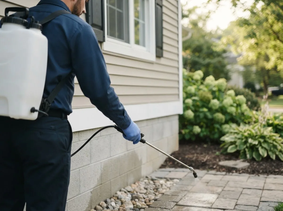 Pest control technician inspecting a home in Lake Lynn, PA